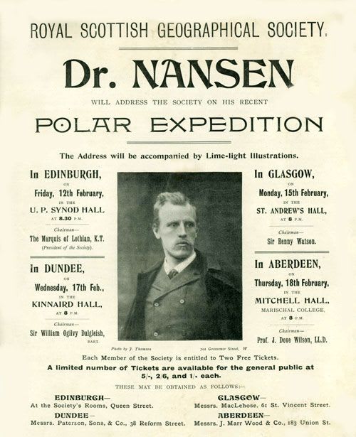 Advertising flier for Dr Nansen's RSGS talks, February 1897.